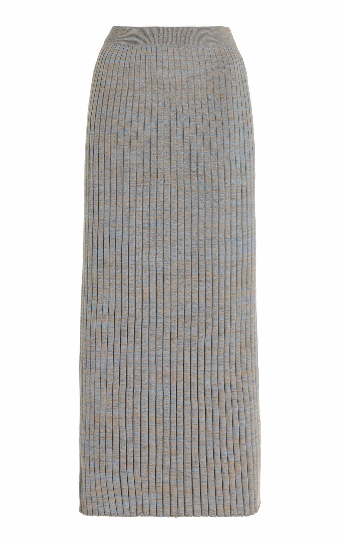 Conti Knit Midi Skirt in Light Blue Melange Cashmere Maternity Friendly Edgy Look