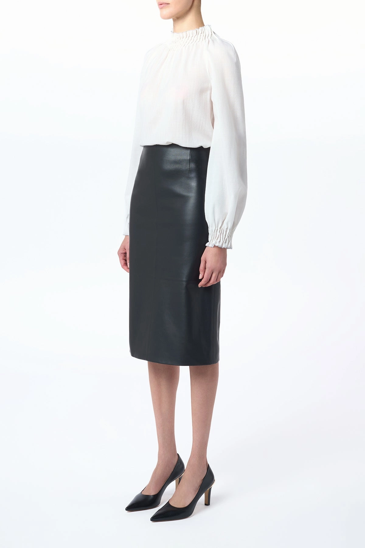 Manuela Midi Skirt in Black Soft Leather Simple Look