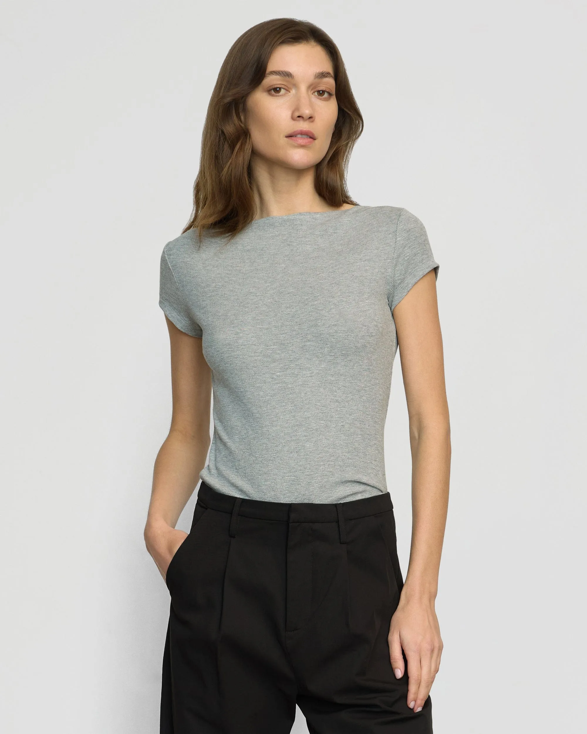 Zayna Ribbed Cap-Sleeve Tee Casual and Soft Fashionable Layer