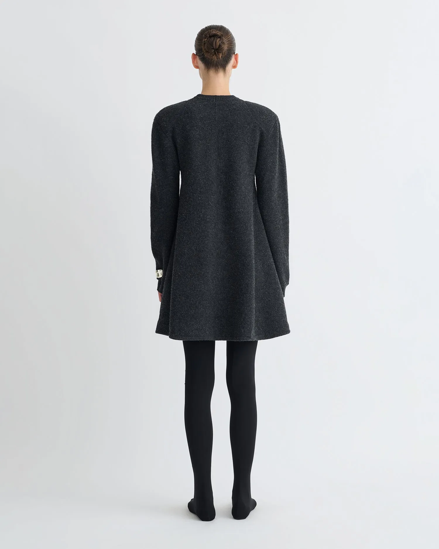 Zip Closure Yetta - Overwashed Merino Mini Dress - Charcoal