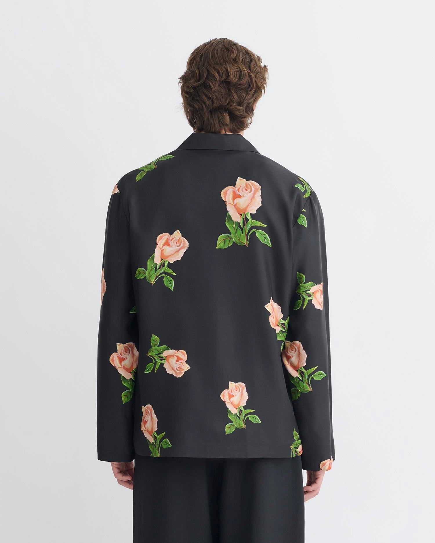 Jamar - Printed Silk Twill Shirt - Black/Roses Matte Finish
