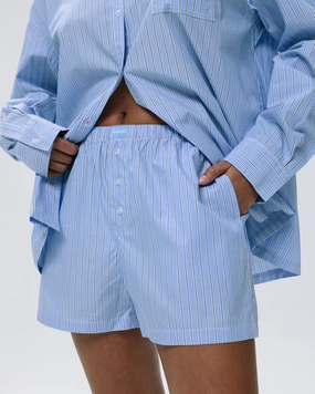 Water resistant coating Cotton Stripe Boxer Shorts - Blue/White