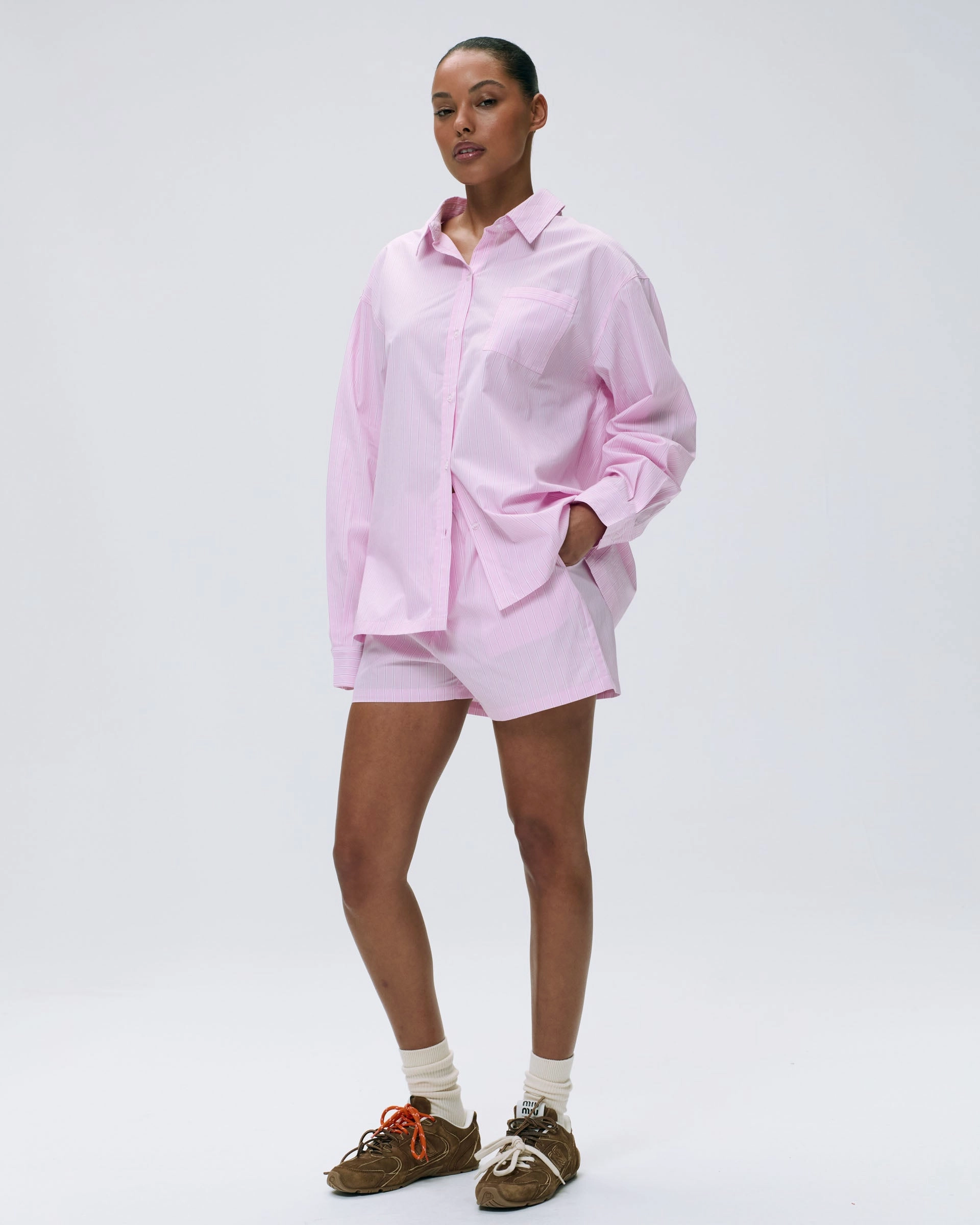 Cotton Stripe Boxer Shorts - Pink/White Easy Layer