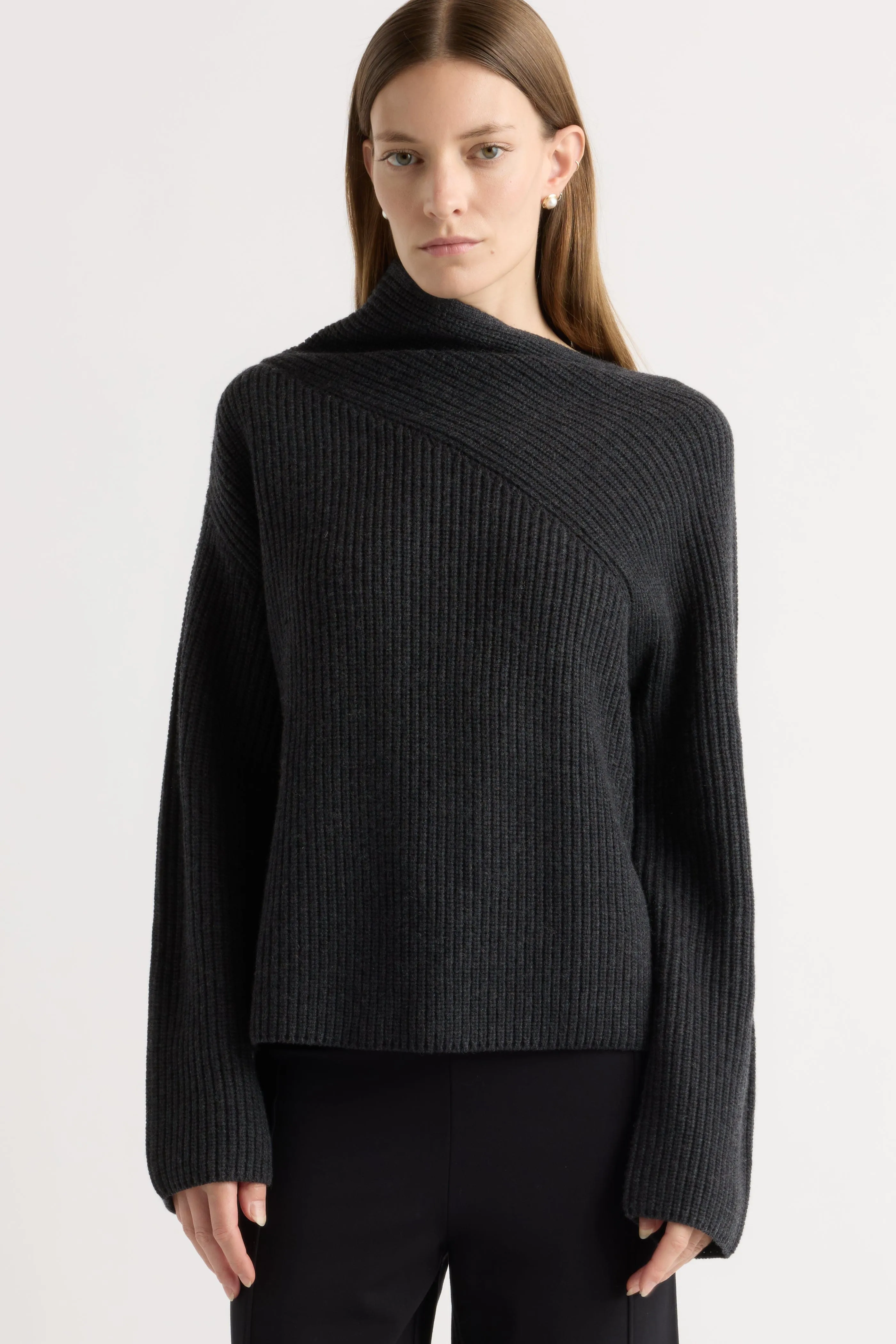 Julisa Asymmetric-Neck Sweater Oversized Fit Temperature Regulating