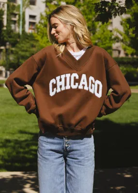 Chicago Boucle V-Neck Sweatshirt - Espresso Layered Wear Subtle Texture Detail