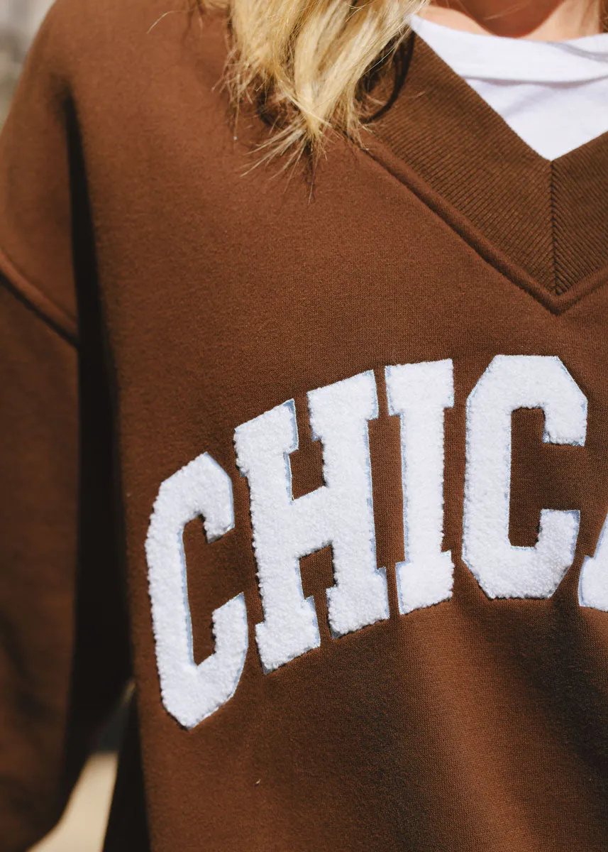 Comfort Choice Durable Stitching Chicago Boucle V-Neck Sweatshirt - Espresso