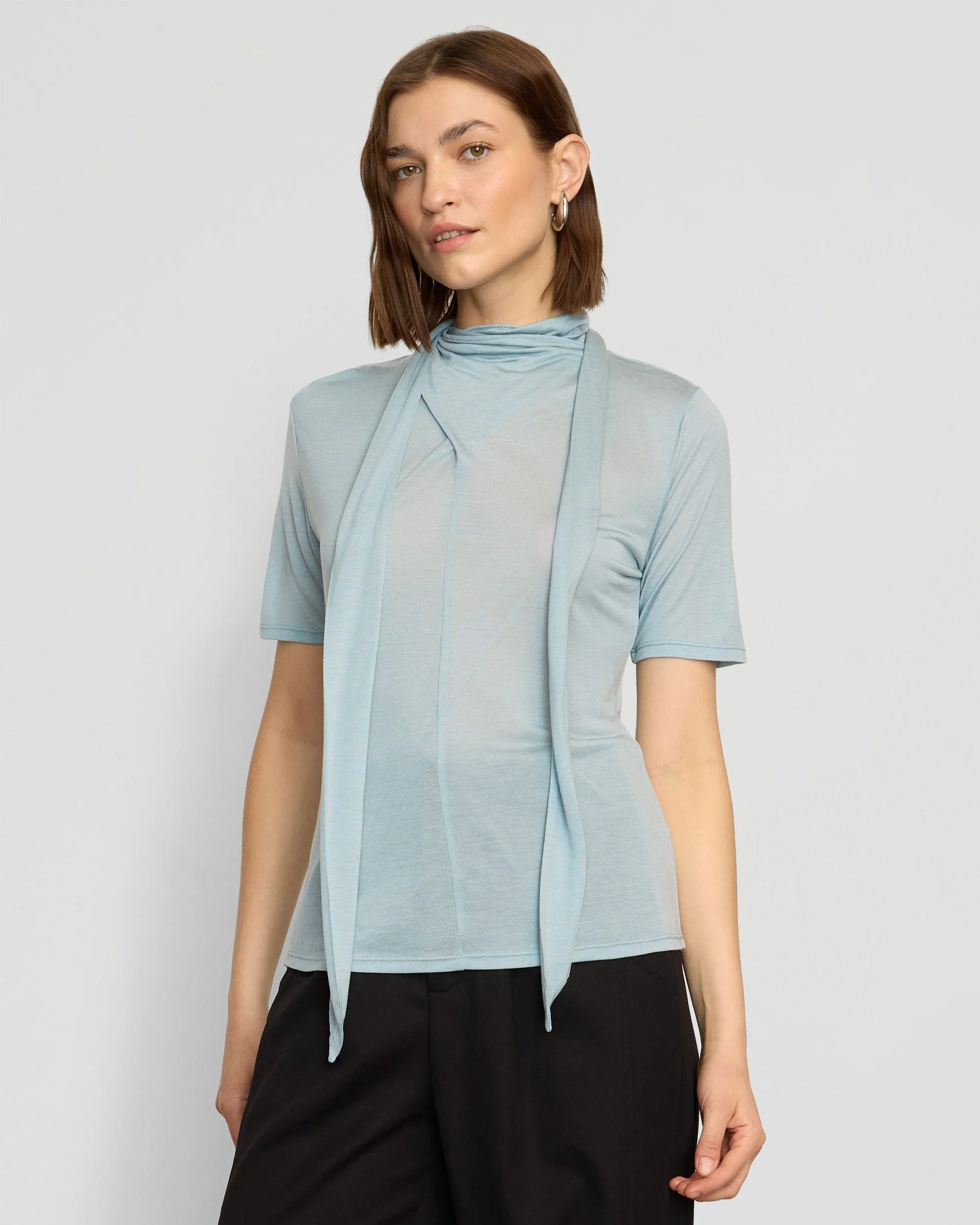 Lucine Scarf-Neck Semi-Sheer Tencel Tee Breathable wear