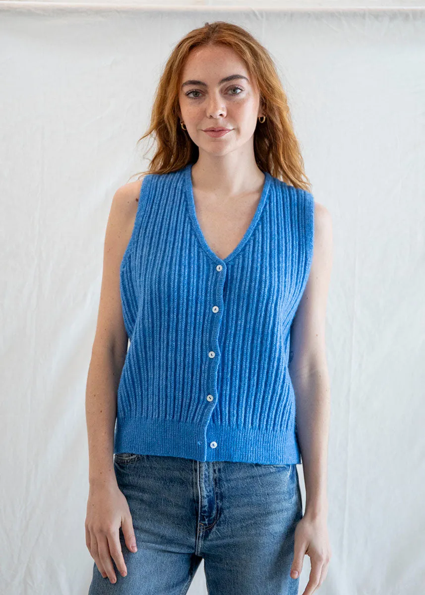 Frances Granny Vest - Blue Versatile Stretch
