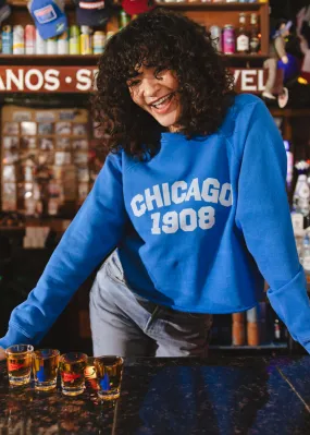 Chicago 1908 Classic Crew Sweatshirt - Vintage Royal Blue Casual Design Simple Fashion