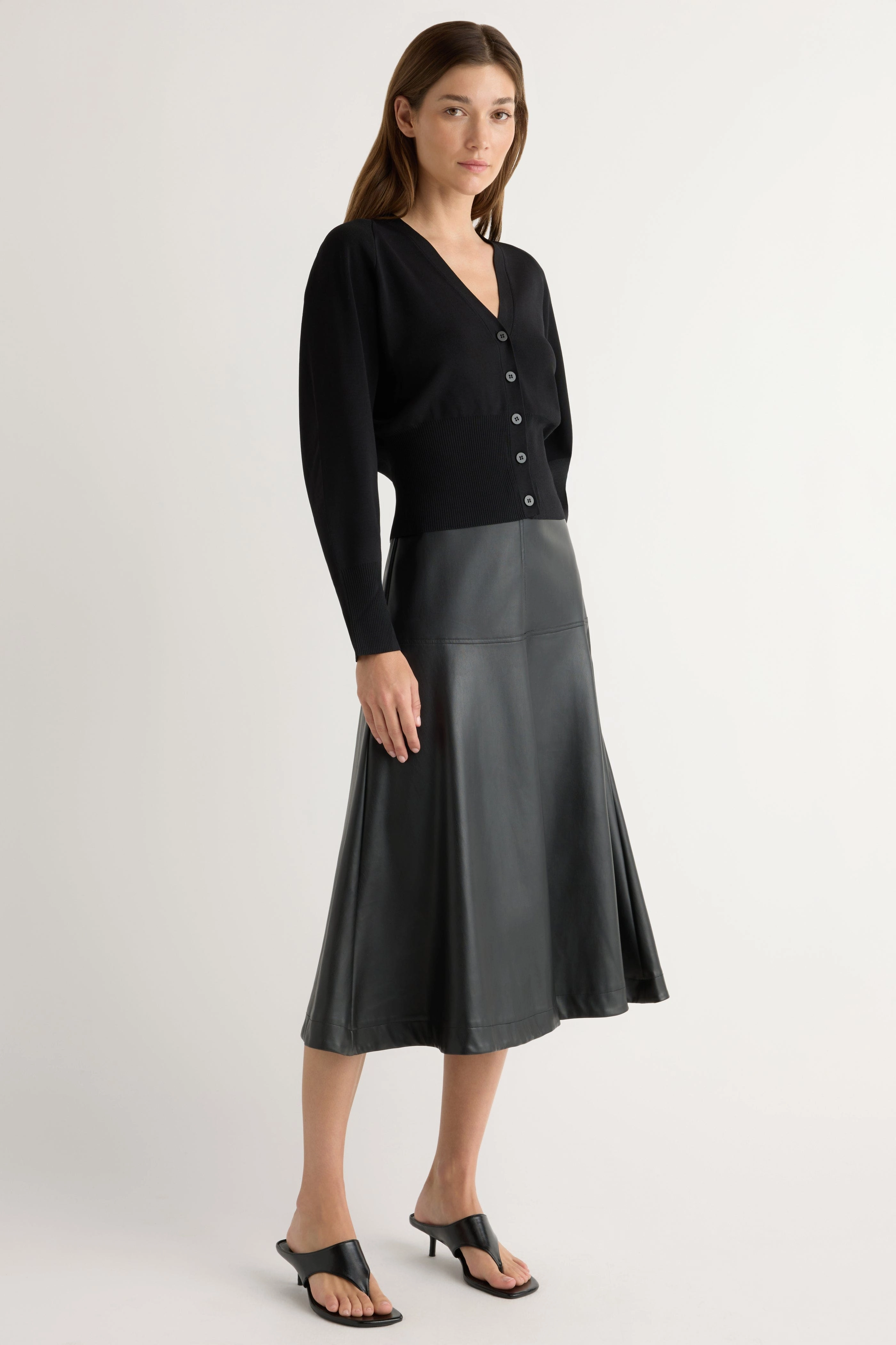 Harley A-Line Vegan Leather Skirt Frayed Finish