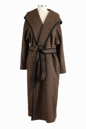 Compression Fit Design Zippered Closures Belted Wool Overcoat