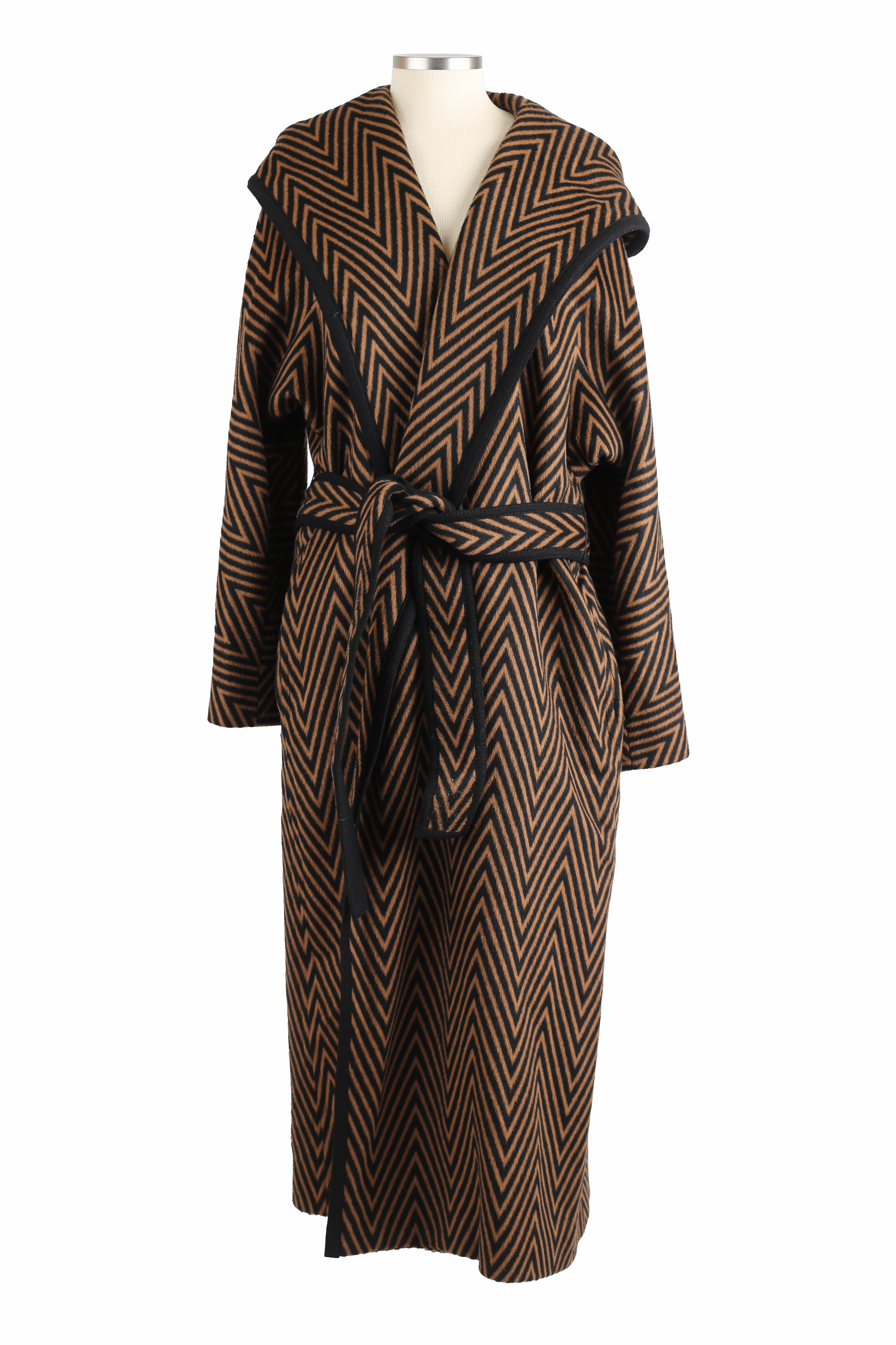 Compression Fit Design Zippered Closures Belted Wool Overcoat