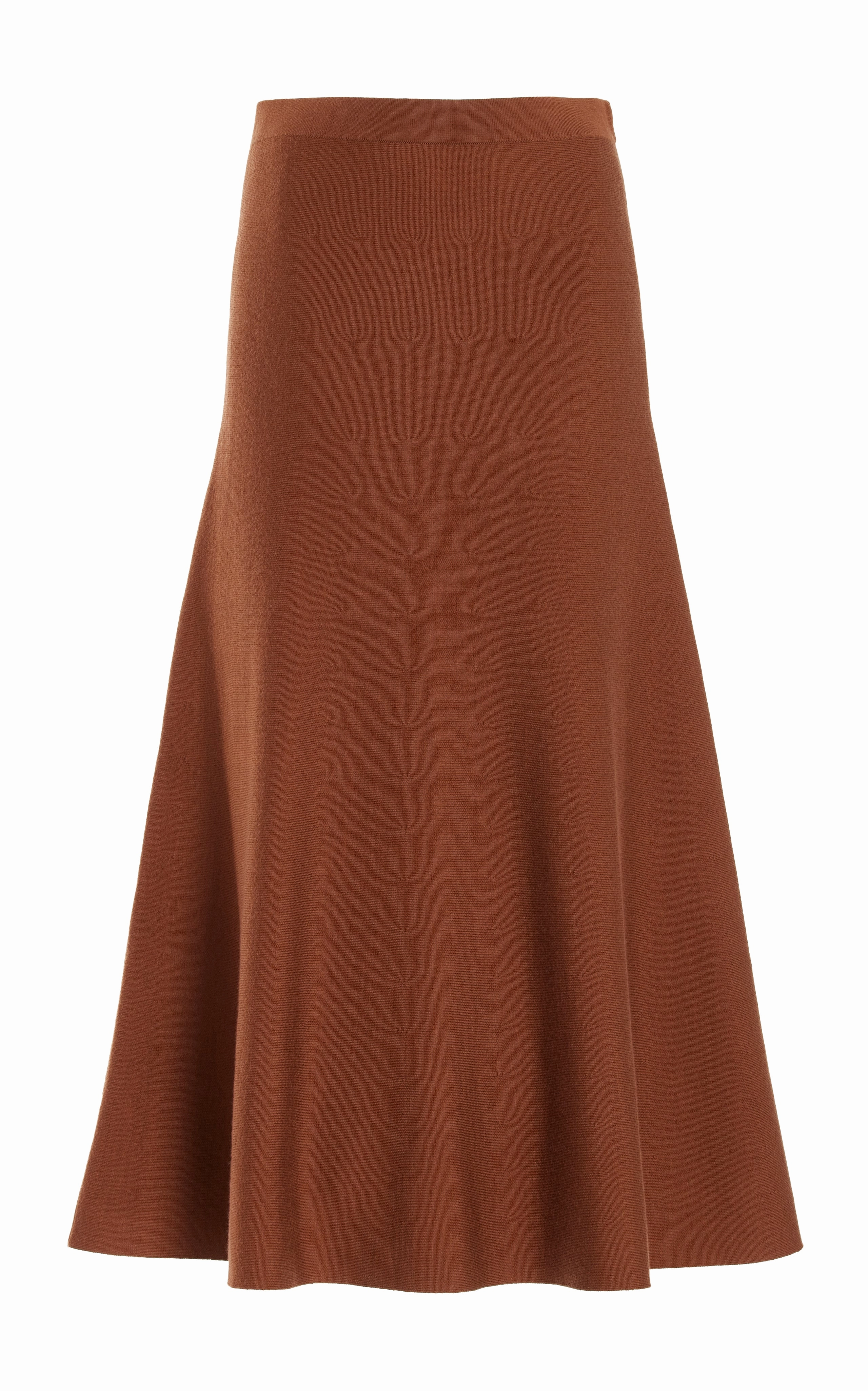 Cruise Attire Relaxed Style Freddie Knit Midi Skirt in Cognac Merino Wool Cashmere