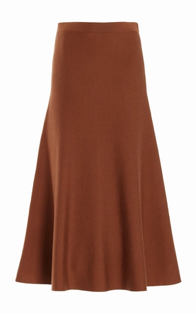 A Line Silhouette Freddie Knit Midi Skirt in Cognac Merino Wool Cashmere