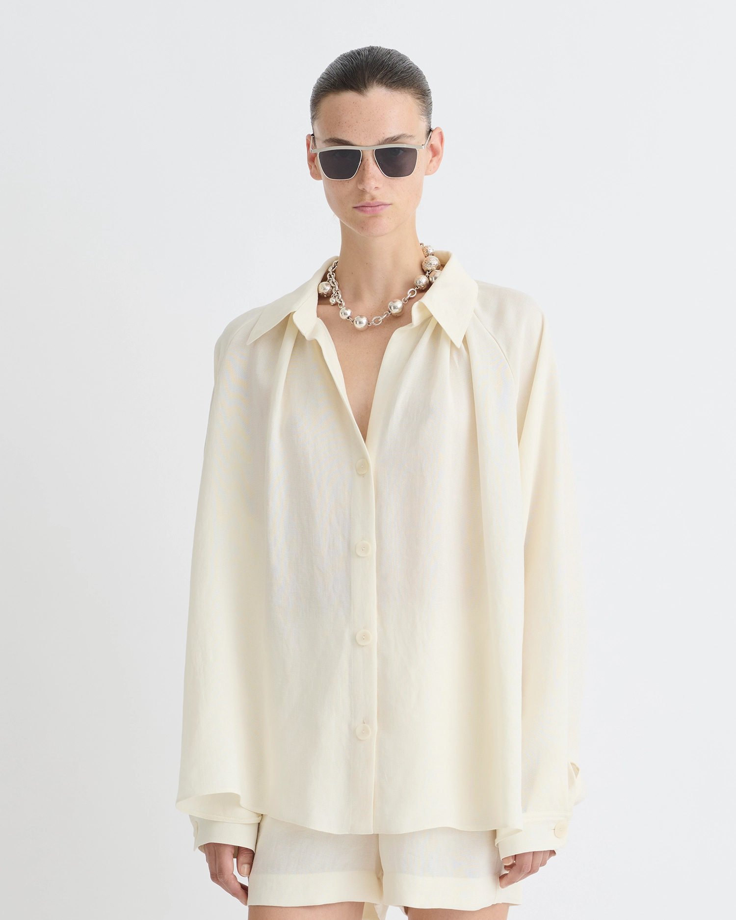 Stretch Material Ada - Tech Linen Shirt - Creme