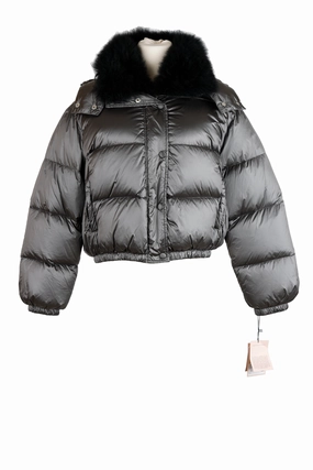 Heat Tech Fabric WaterproofDesign Cropped Down Fur Trim Bomber Jacket