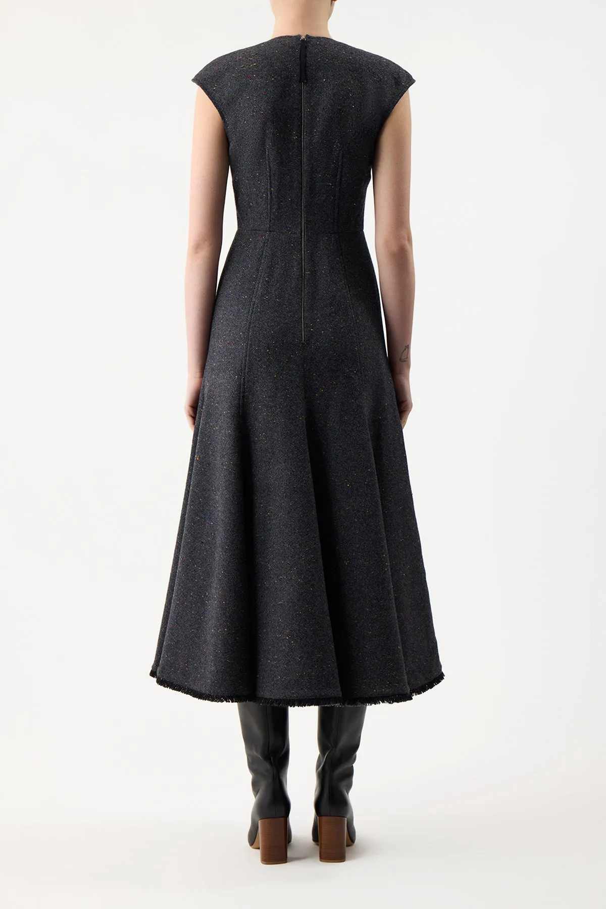 Crowther Dress in Slate Multi Cashmere Virgin Wool Airy Movement