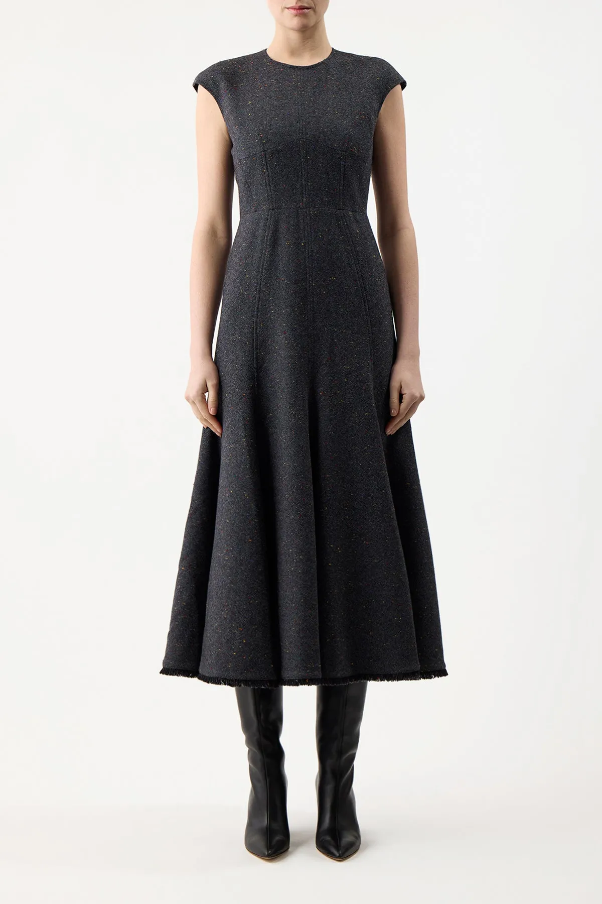 Crowther Dress in Slate Multi Cashmere Virgin Wool Transitional-Wear
