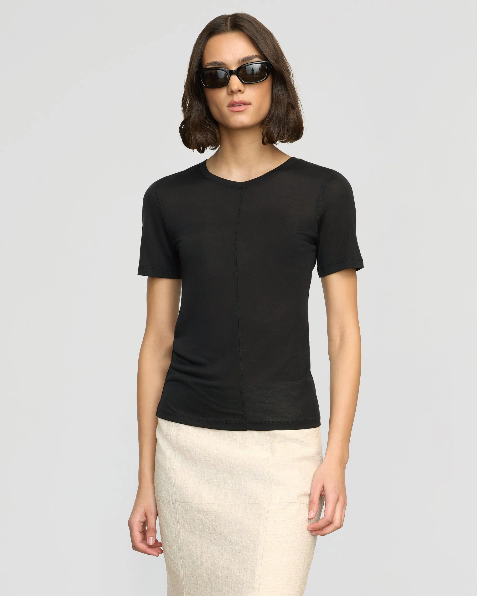 Thea Semi-Sheer Tencel Crew-Neck Tee Elastic Fit