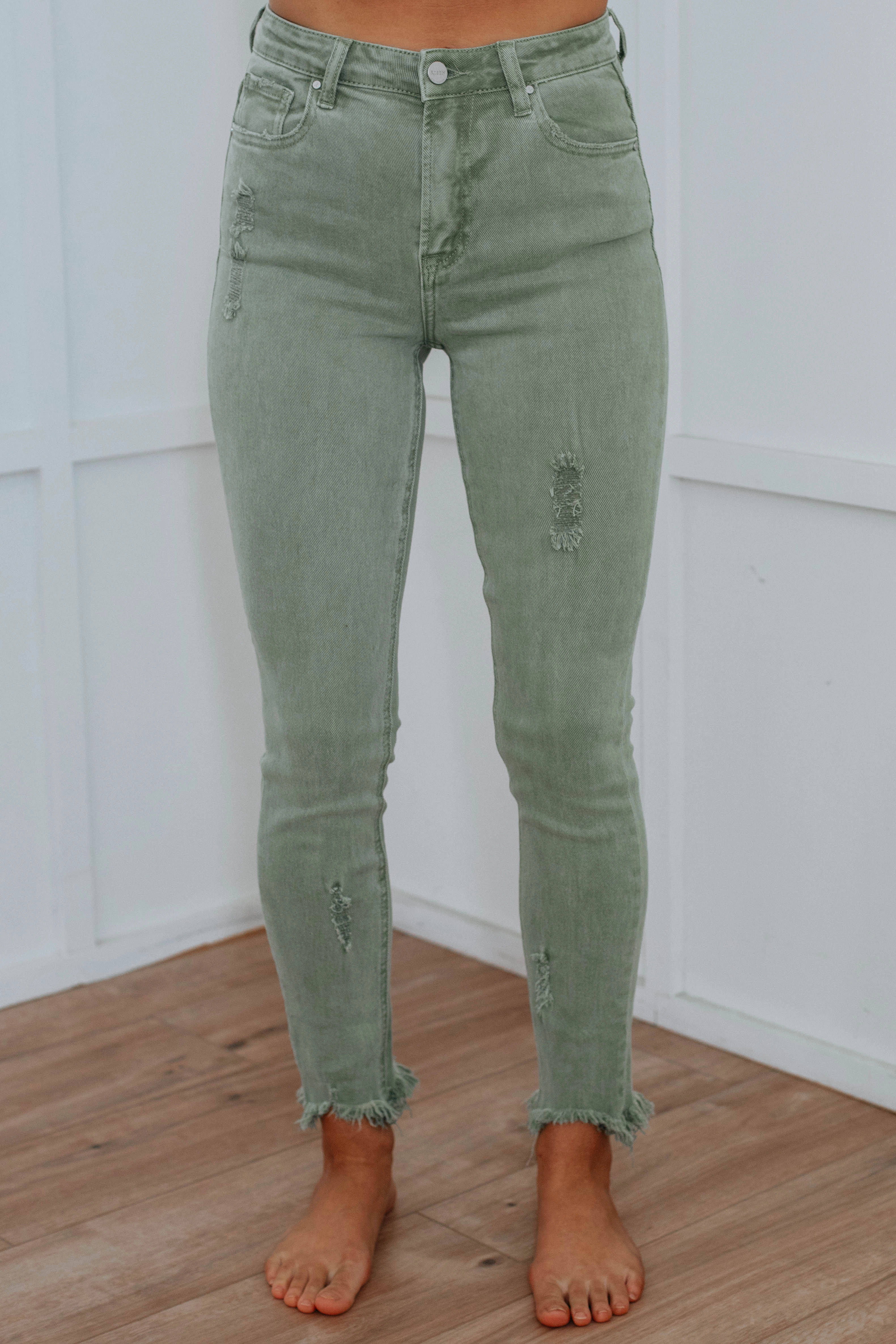 Daisie Risen Jeans - Olive Smart Casual Textured Vibrant