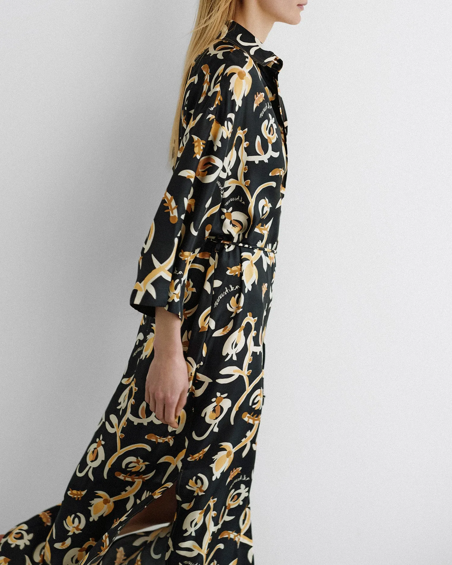 Damala - Printed Silk Twill Shirt Dress - Black Floral Fine Details