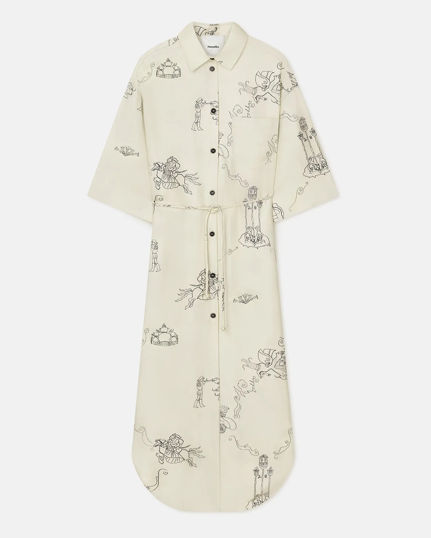 Unique Cut Damala - Printed Silk Twill Shirt Dress - Folktale