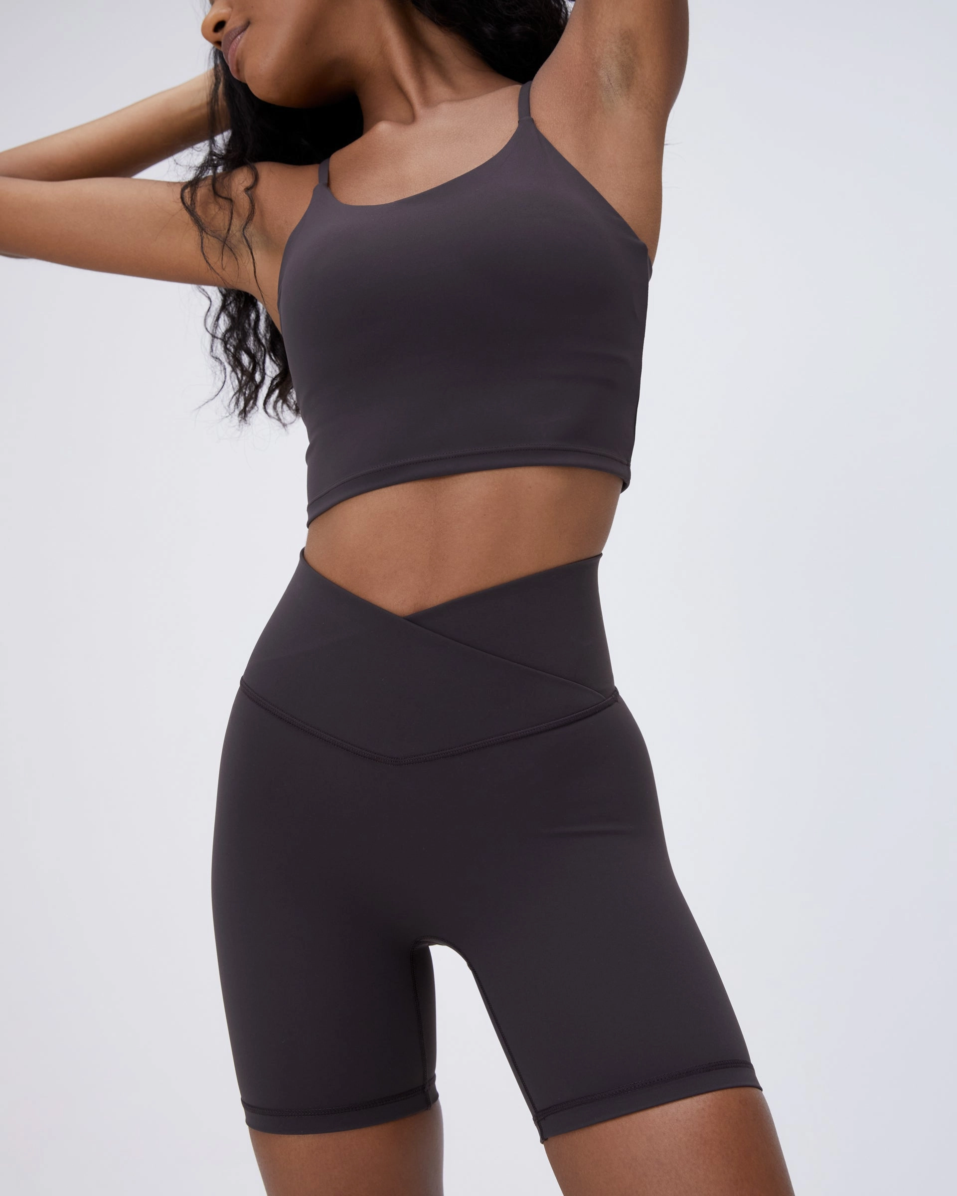 Frictionless Movement Body Friendly Ultimate Wrap Over Crop Shorts - Coffee Bean