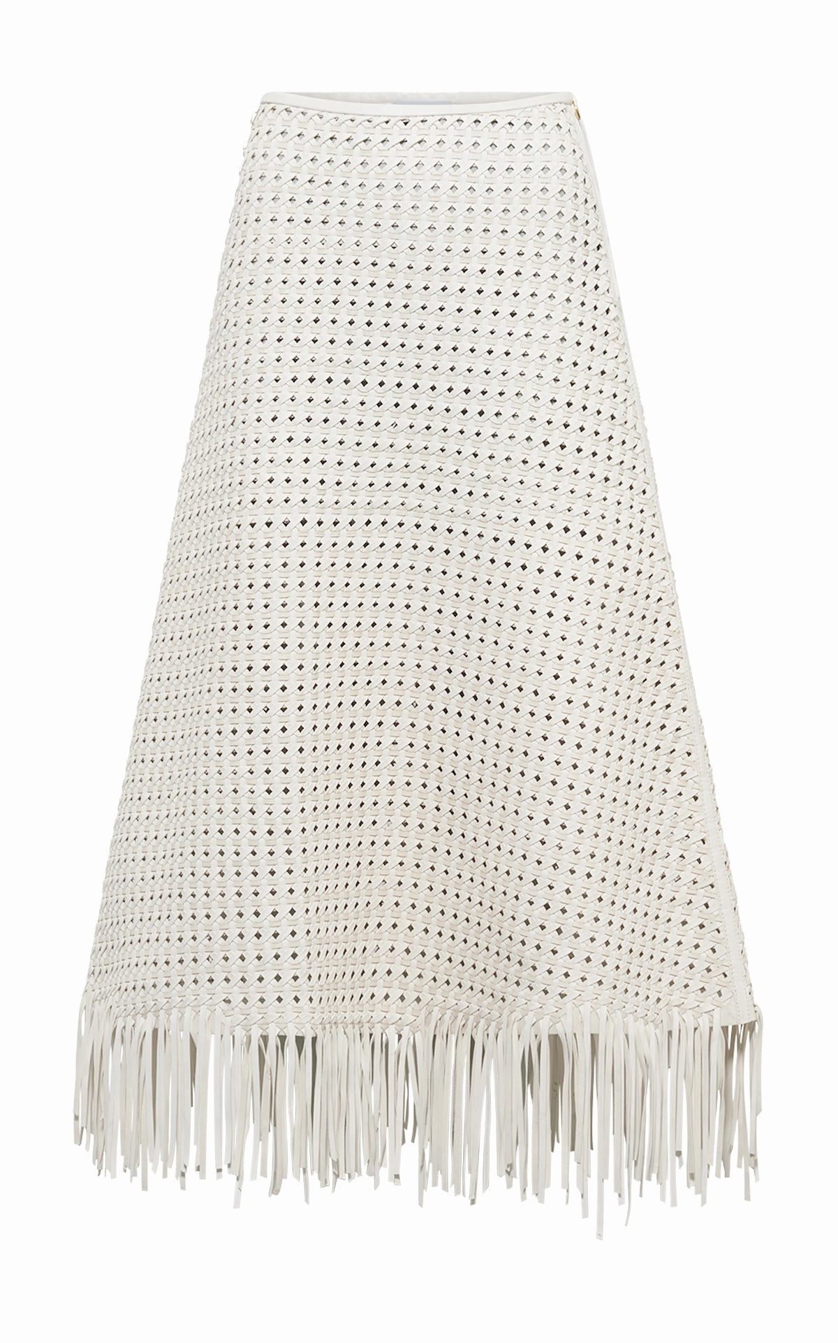 Crisp Finish Fold Over Detail Bennie Midi Skirt in White Woven Leather