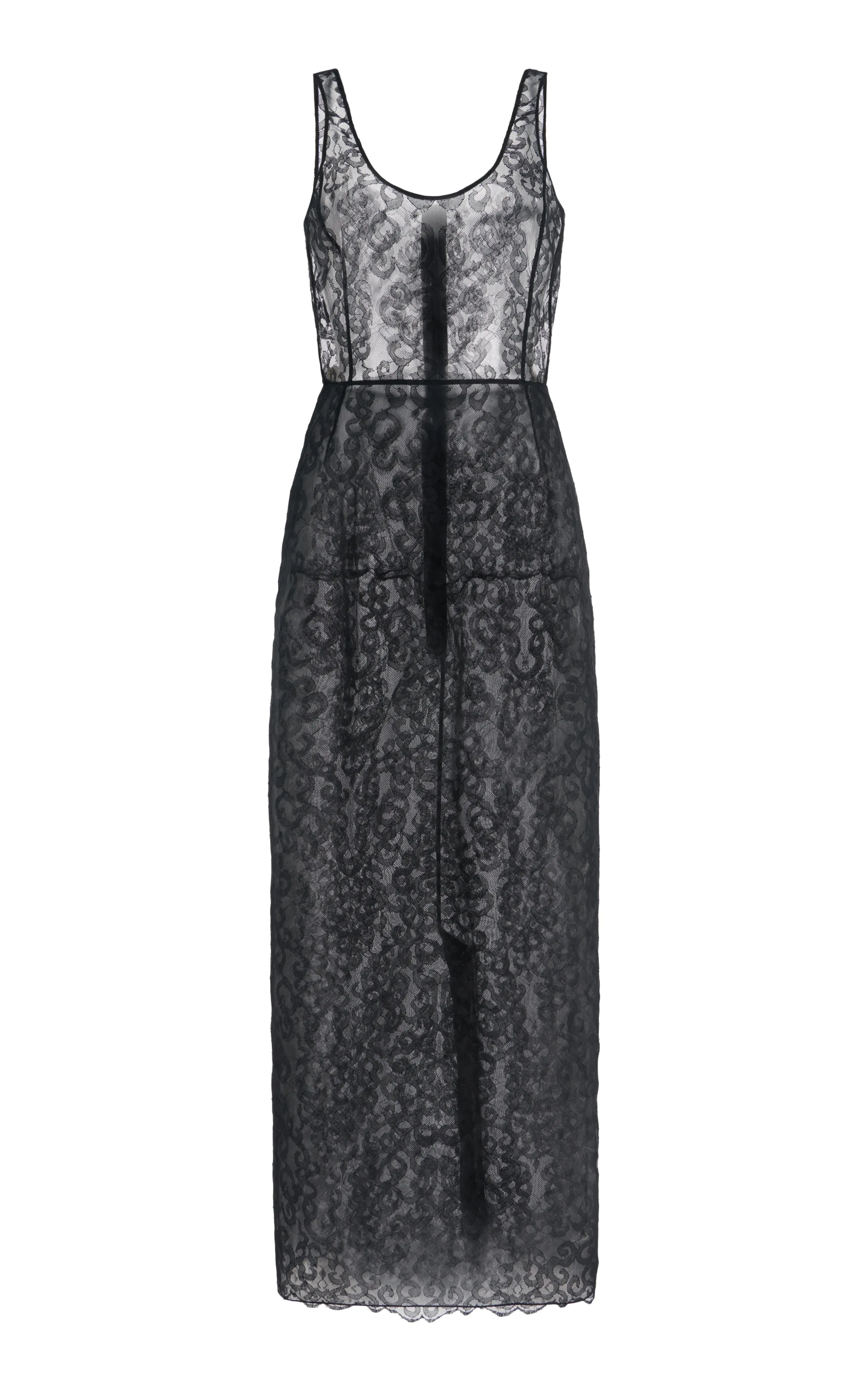 Loose Flow Polus Sheer Maxi Dress with Slip in Black Silk Lace