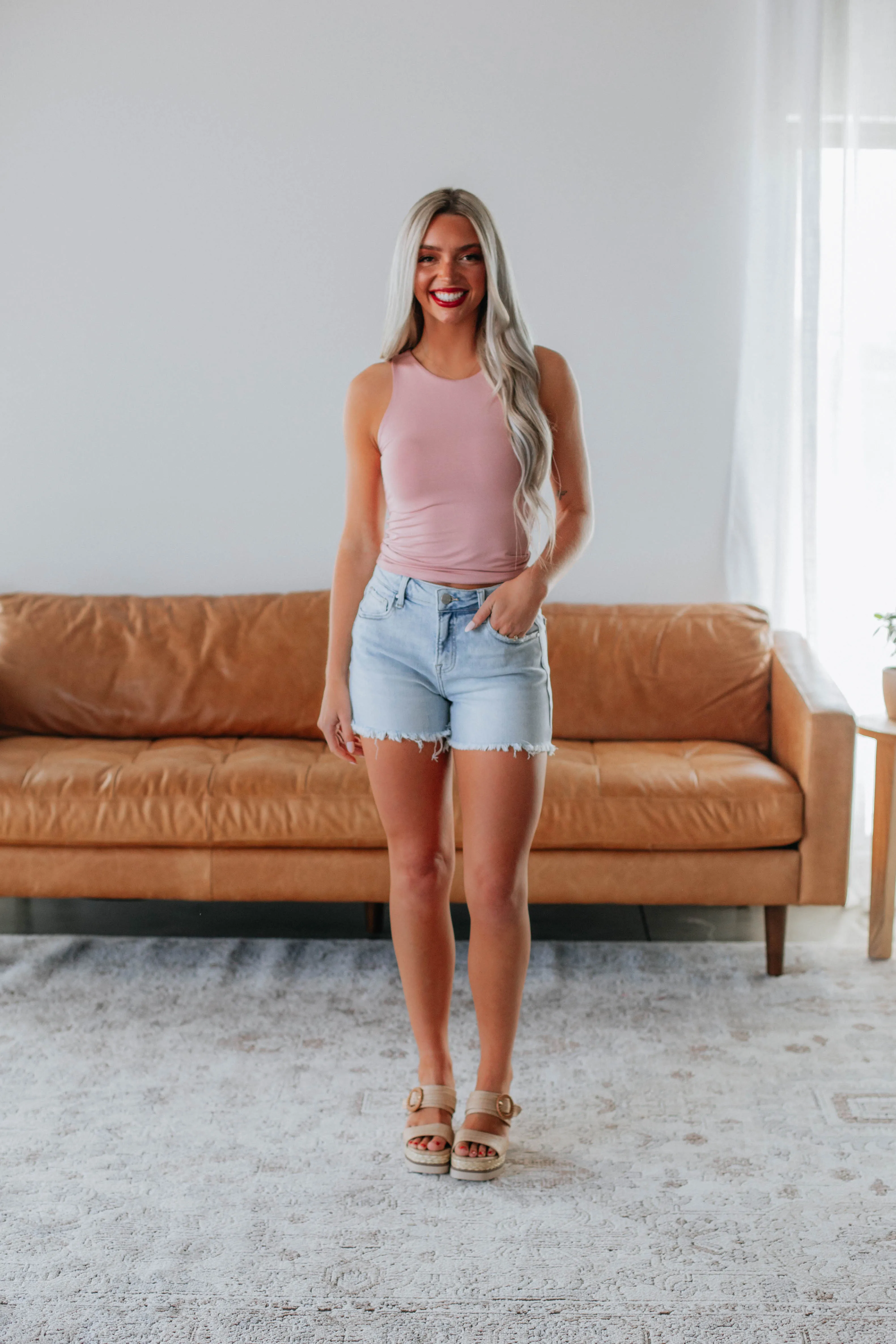 All Day Comfort Fit Demi Basic Tank - Dusty Rose