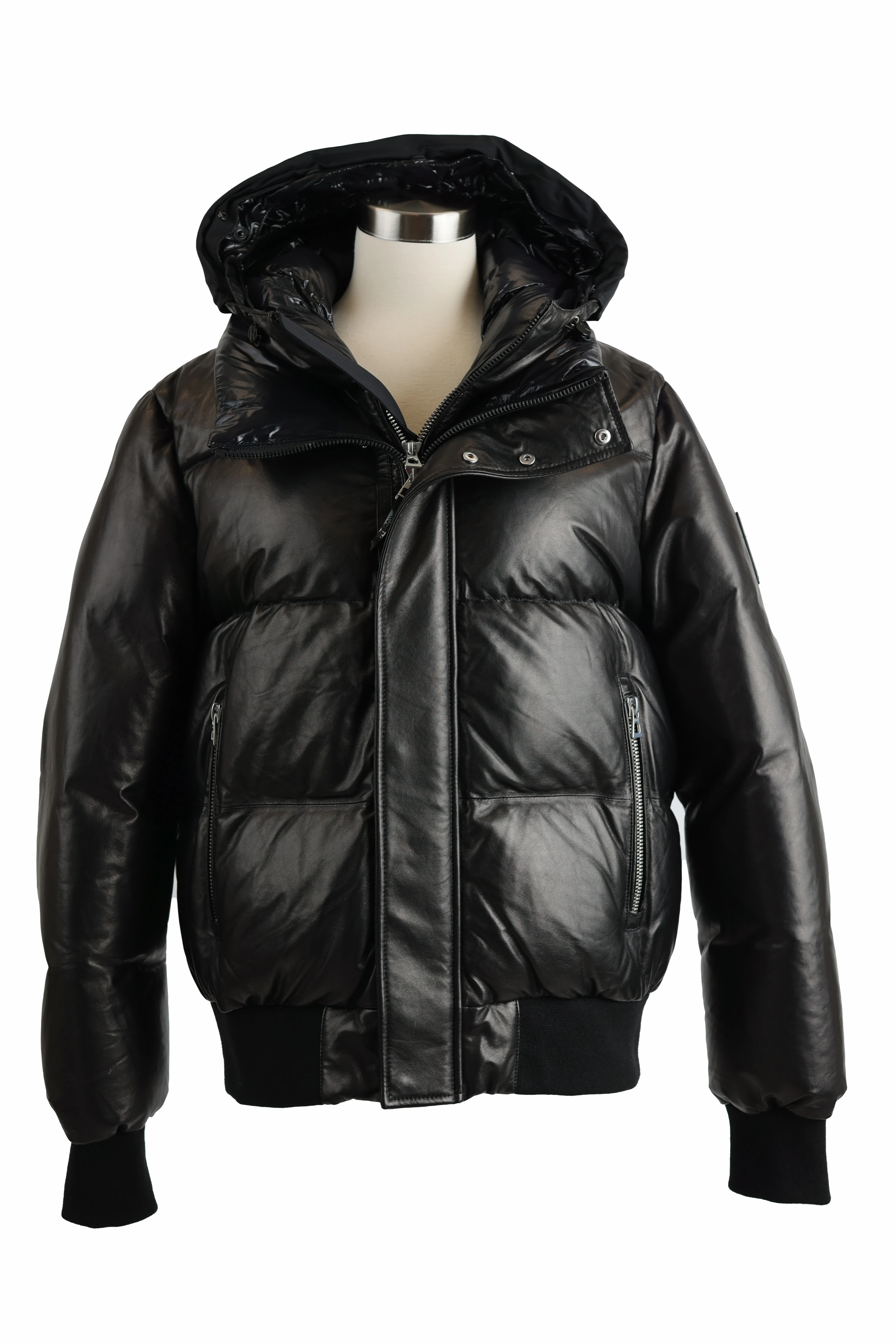 Jordy Leather Down Bomber Asymmetric Hemline