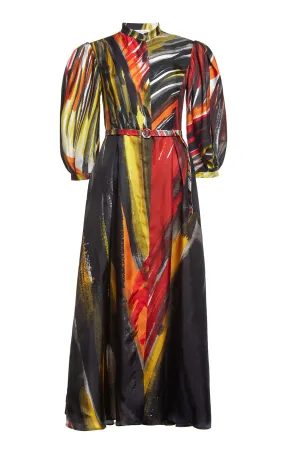 Flexible Fabric Dexter Pleated Shirtdress in Multi Printed Silk