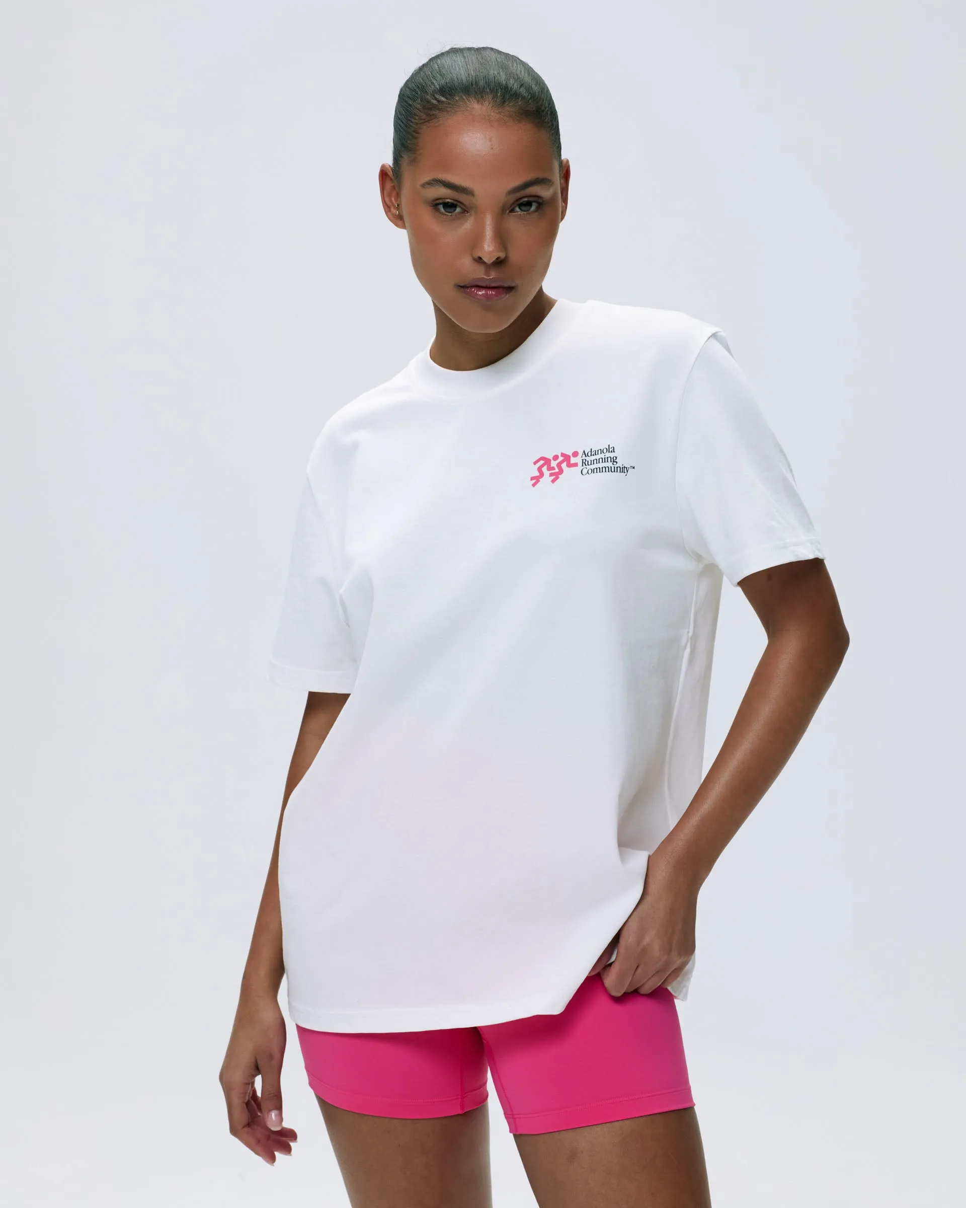 Thermal Insulation Core Distance Short Sleeve Oversized T-shirt - White/Hot Pink