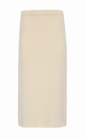Photoshoot Ready Tassel accents Dorcas Knit Midi Skirt in Ivory Cashmere
