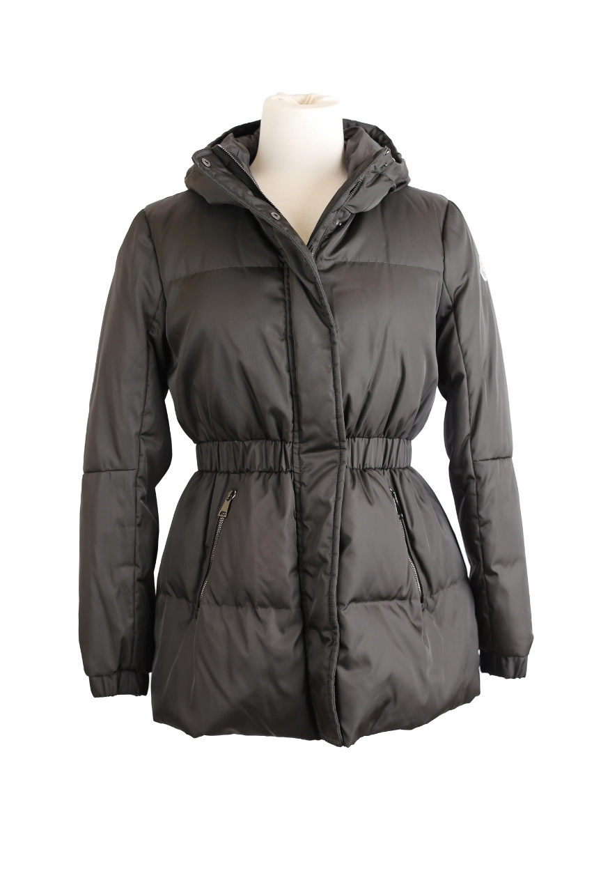 Down Filled Puffer Jacket w/ Cinched Waist Reflective Zippers