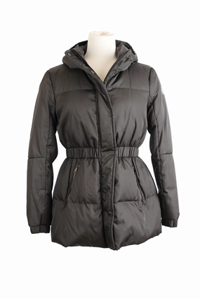 Down Filled Puffer Jacket w/ Cinched Waist Reflective Zippers