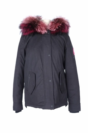 Down Filled Puffer Jacket W/ Fur Hood Adjustable Hem Cords Commuter Friendly Look