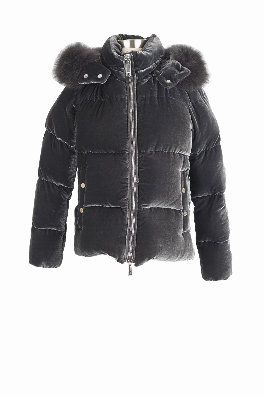 Down Filled Velour Puffer Jacket Stain Resistant Zippered Vents