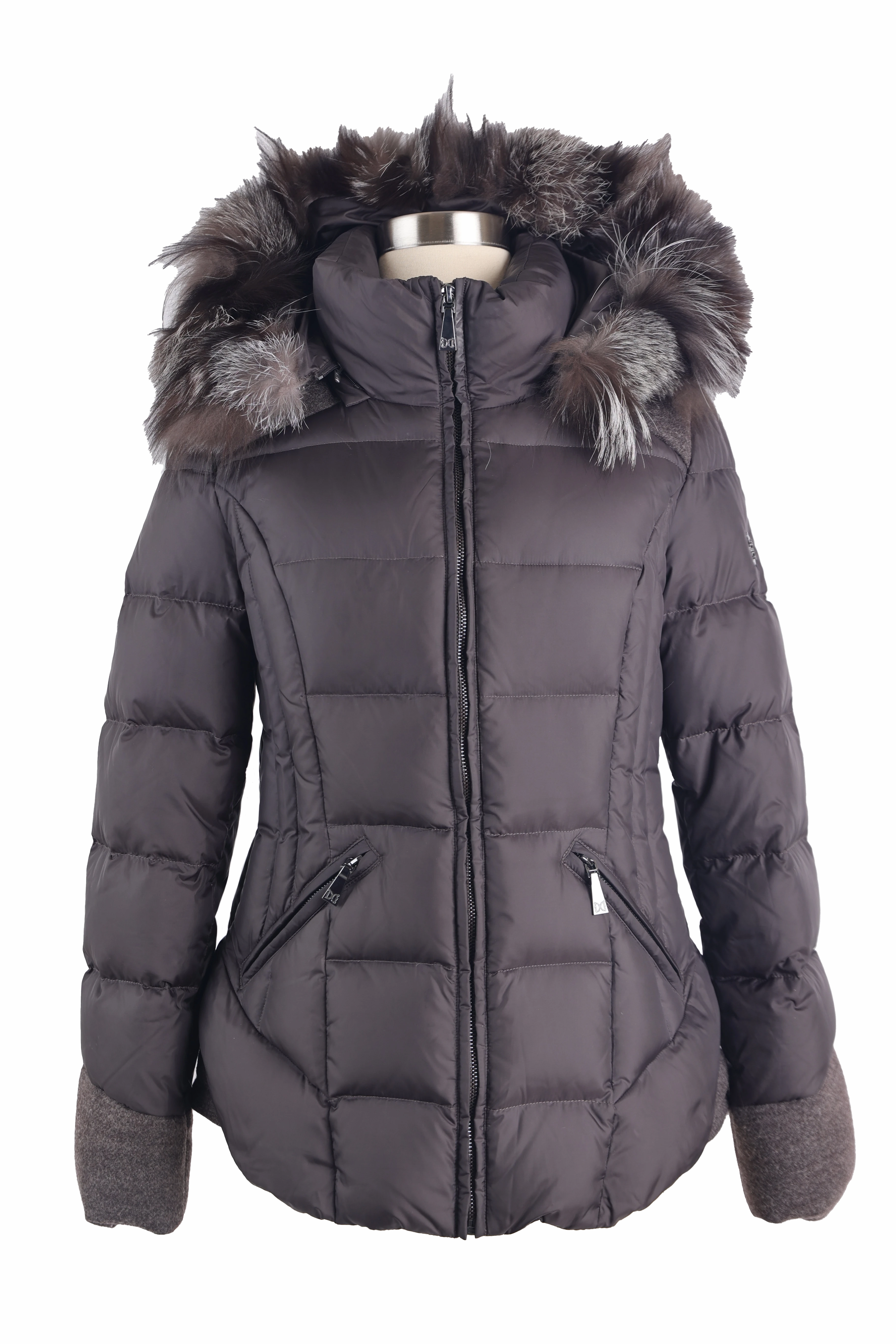Waterproof Zipper Closure Modern Day Look Down Puffer Jacket W/ Fur hood & Wool Trim