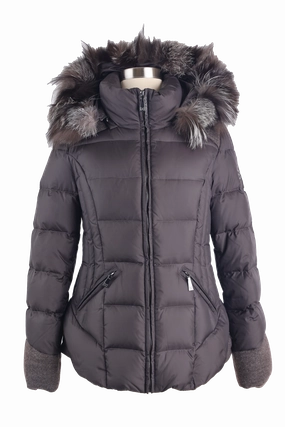 Waterproof Zipper Closure Modern Day Look Down Puffer Jacket W/ Fur hood & Wool Trim