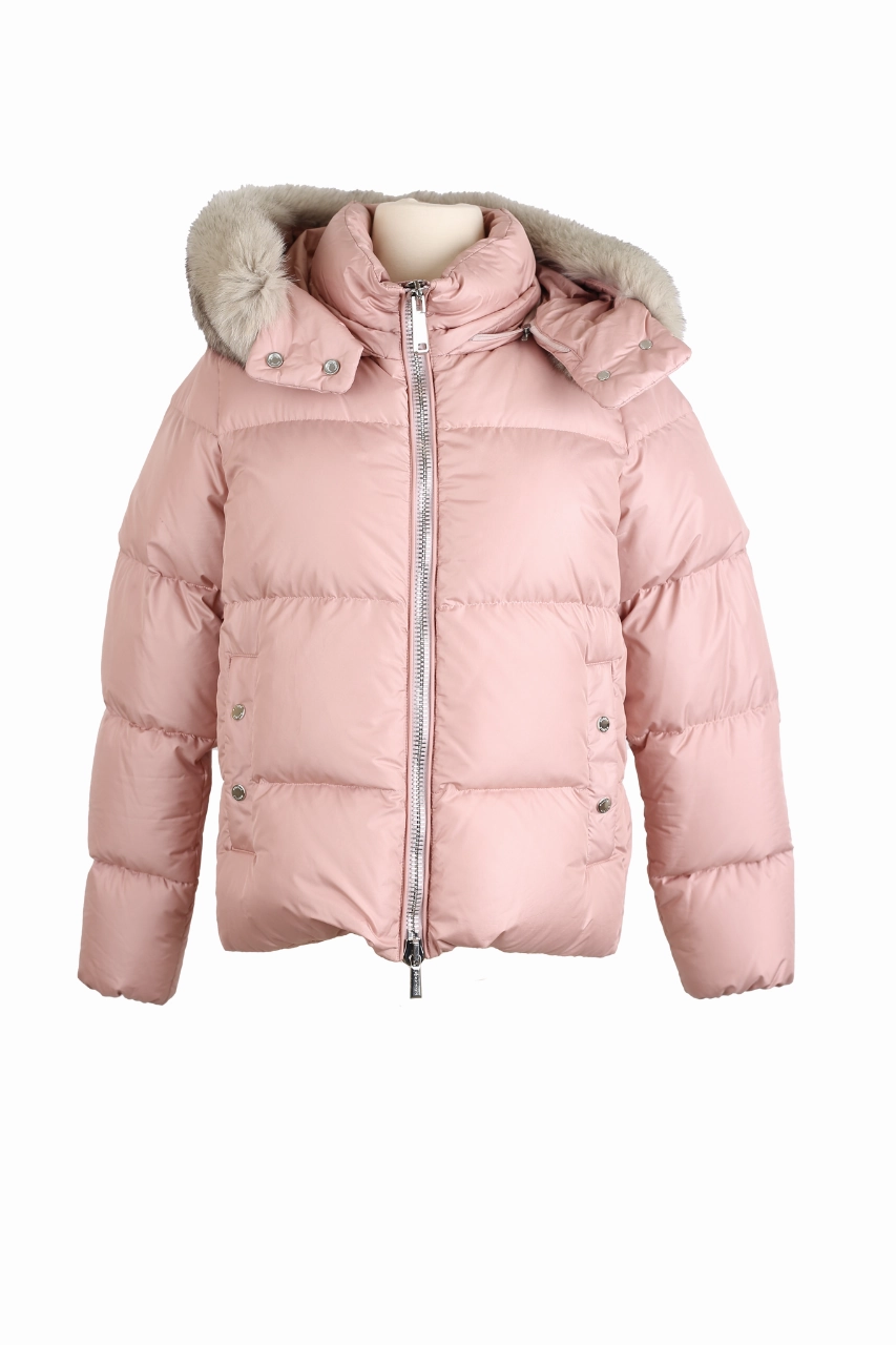 Simple Urban Layer Moisture Wicking Material Down Puffer Jacket w/ Fur Trim Hood