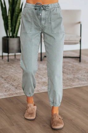 Drea Mica Joggers - Dusty Sage Breathable Comfort Design