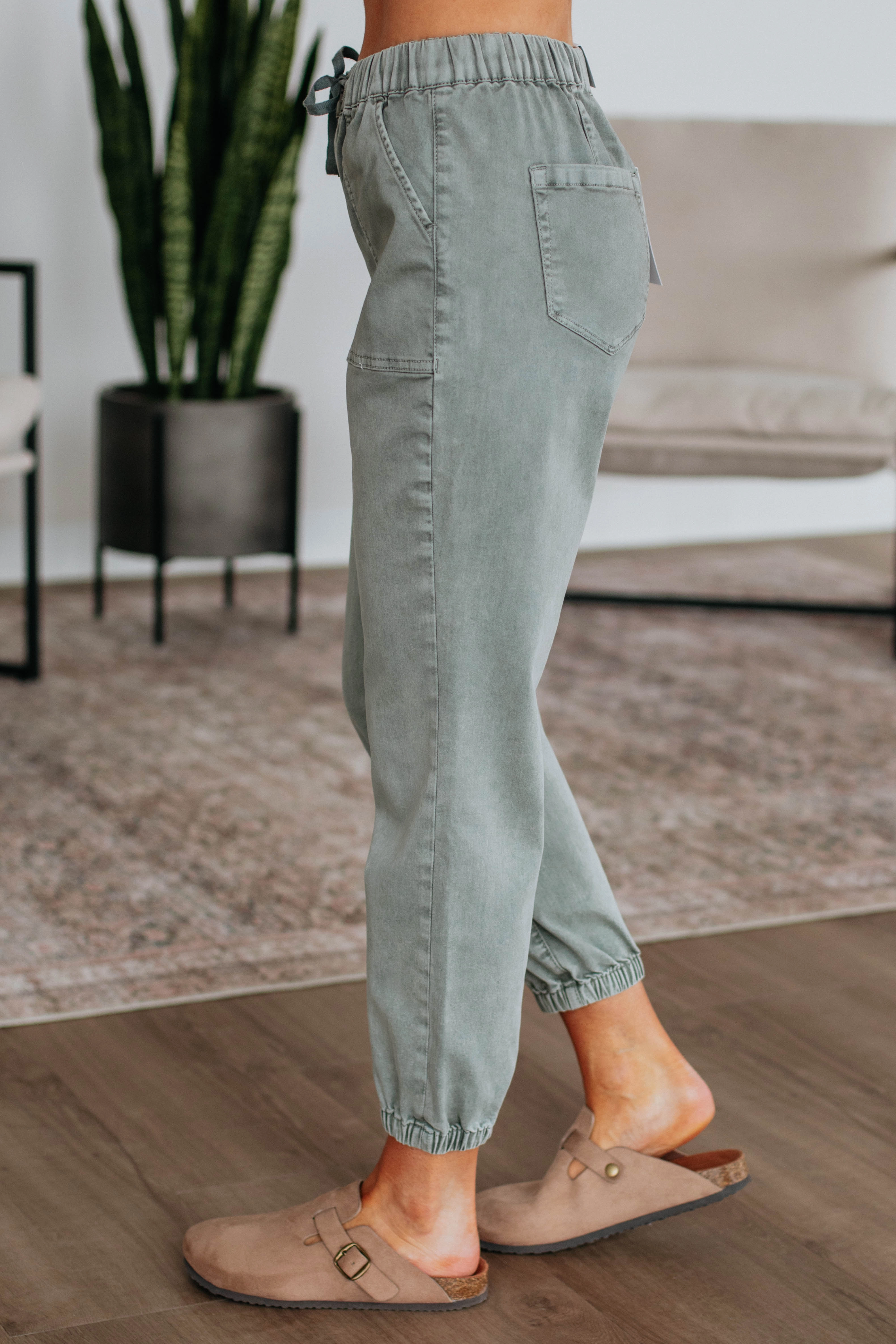 Anti Friction Lining Loose Design Drea Mica Joggers - Dusty Sage