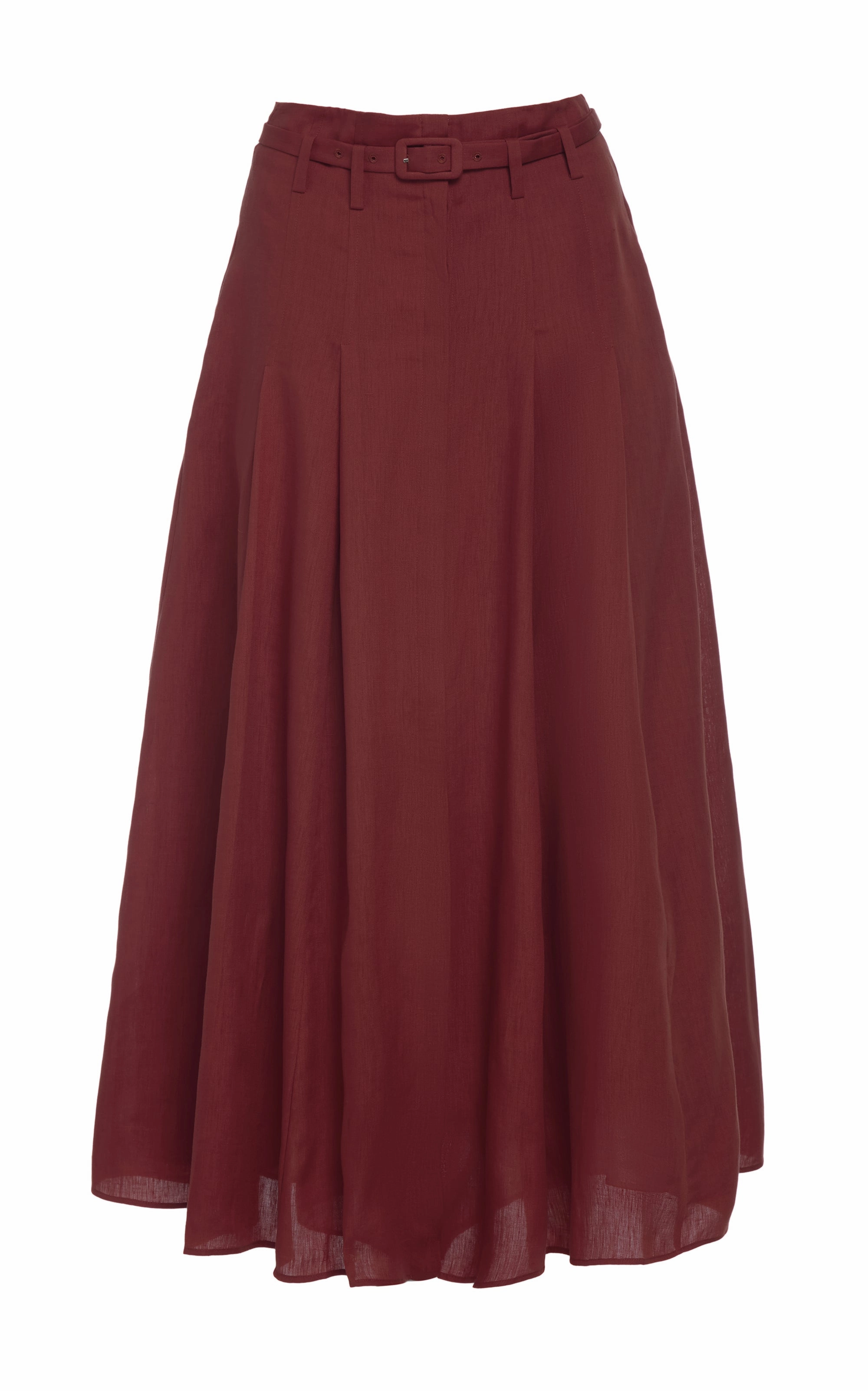 Essential Style Fashion Tones Dugald Pleated Midi Skirt in Burnt Sienna Aloe Linen