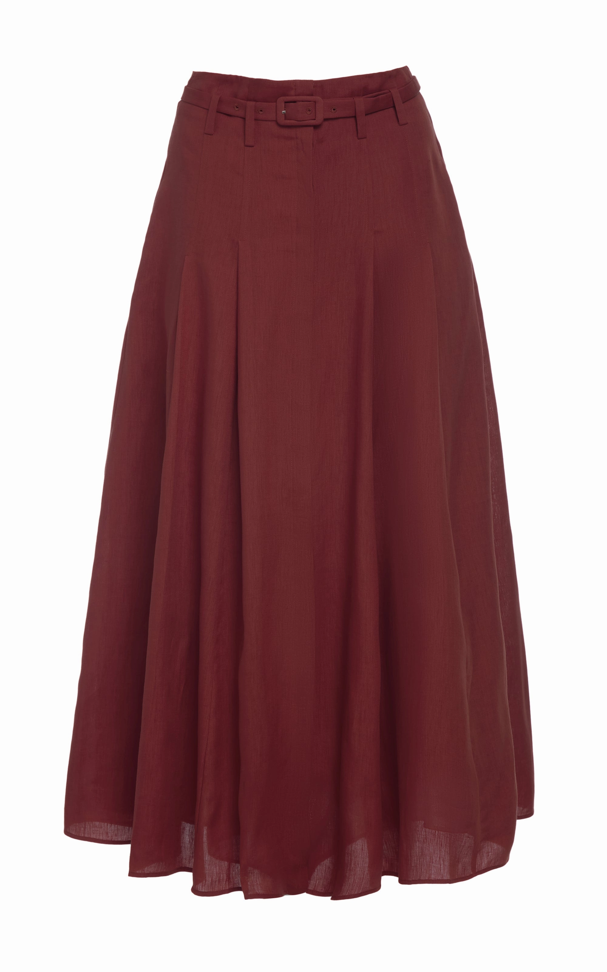 Formal Event Collector??s Item Dugald Pleated Midi Skirt in Burnt Sienna Aloe Linen