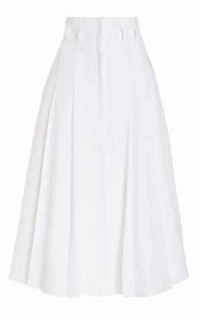 Everyday Vibe Dugald Pleated Midi Skirt in White Aloe Linen