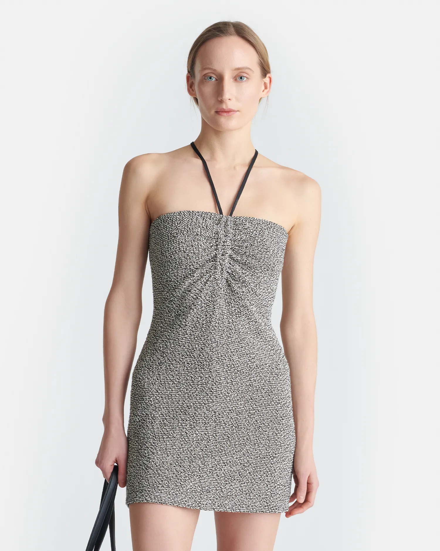 Warm Base Bust-Enhancing Rois - Loopback Cotton Mini Dress - Black/Creme Mouline