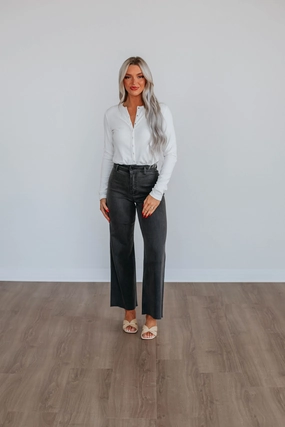 Linsley Wide Leg Pants - Washed Black Effortless Look StaticResistantMaterial