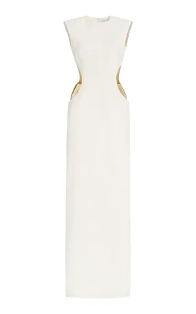 Faith Dress in Ivory Silk Wool Cady Button-front
