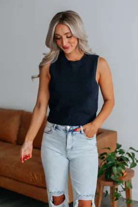 Double Layered Collar Non Restrictive Cuffs Patrea Knit Tank - Navy